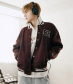 BTS TAEHYUNG x Champion Brown Varsity Jacket 3