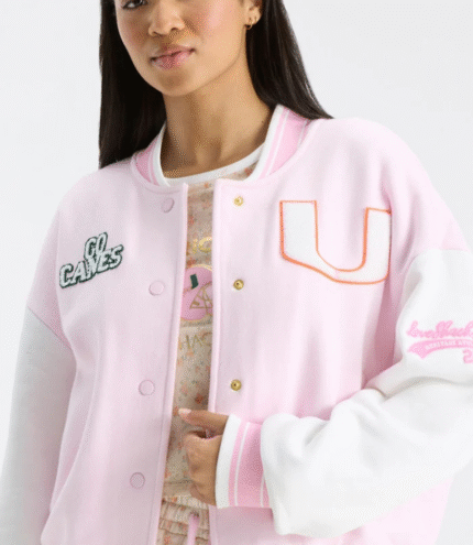 Fanatics x LoveShackFancy Miami Collegiate Pink Varsity Jacket 1