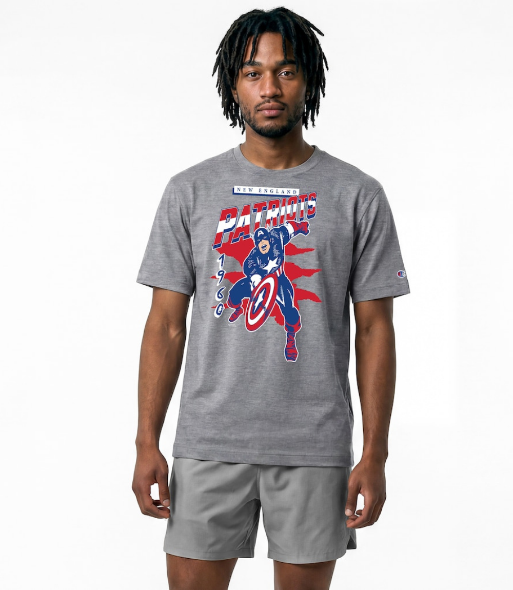 New England Patriots Disney x Champion Captain America All-Star T-Shirt 1 New England Patriots Disney x Champion Captain America All-Star T-Shirt 1