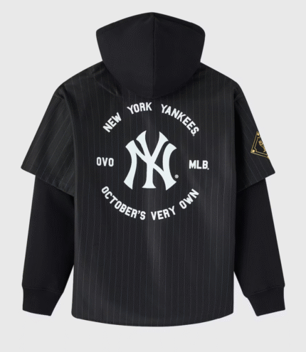 OVO x MLB Black Jersey Button-Up Hoodie 2