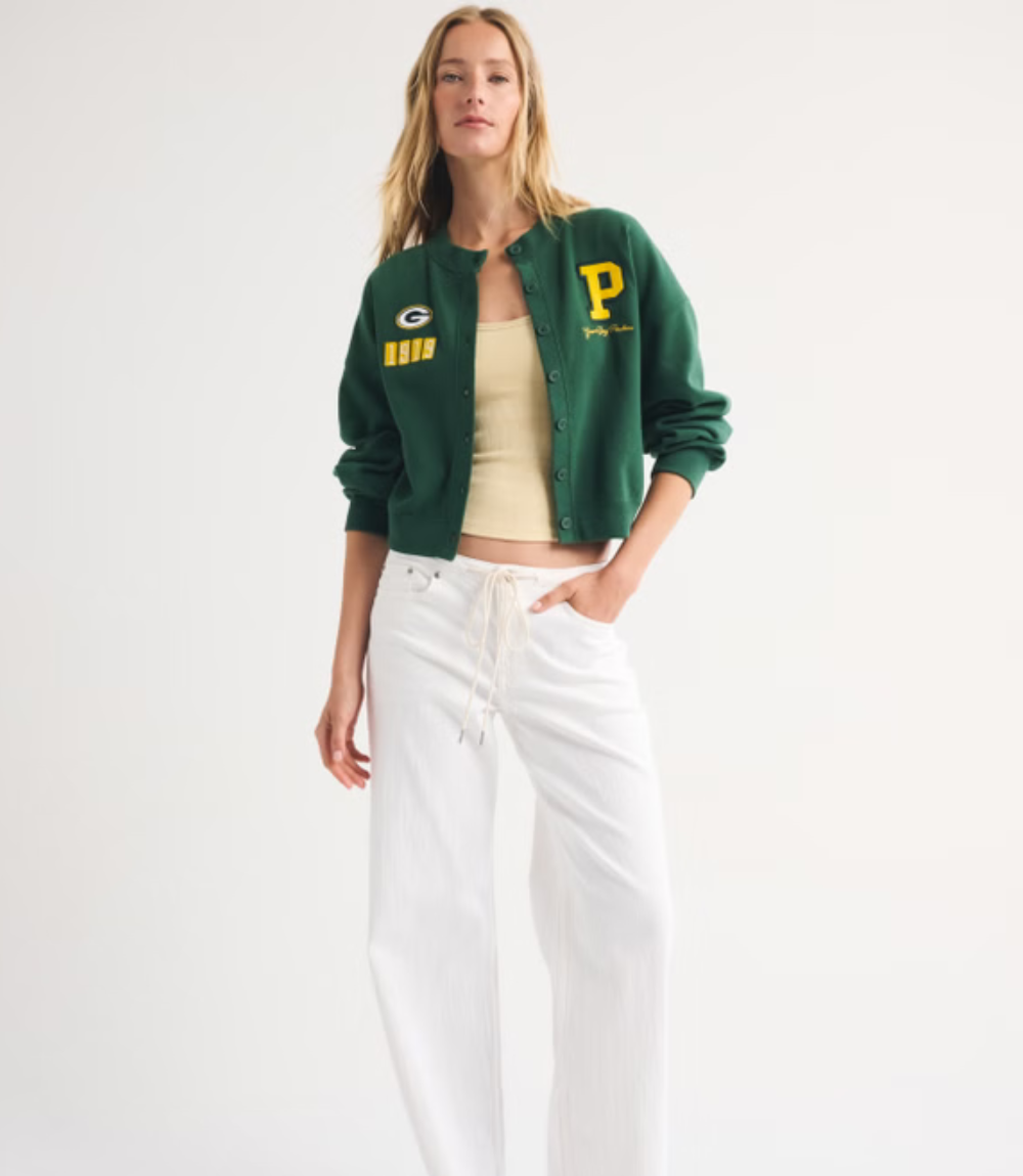 Abercrombie Green Bay Packers Sunday Shrunken Cardigan Jacket 1 Abercrombie Green Bay Packers Sunday Shrunken Cardigan Jacket 1