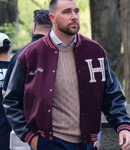 Travis Kelce Tommy Hilfiger Mixed-Media Varsity Jacket 1