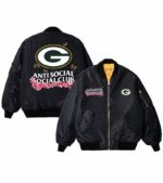 Green Bay Packers ASSC x NFL Black MA-1 Full-Zip Blossom Bomber Jacket 1