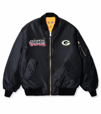 Green Bay Packers ASSC x NFL Black MA-1 Full-Zip Blossom Bomber Jacket 2