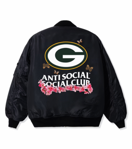 Green Bay Packers ASSC x NFL Black MA-1 Full-Zip Blossom Bomber Jacket 3