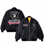 Las Vegas Raiders ASSC x NFL Black MA-1 Full-Zip Blossom Bomber Jacket 1
