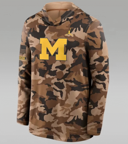 Michigan Wolverines Nike 2026 Military Appreciation Hooded Long Sleeve T-Shirt 1