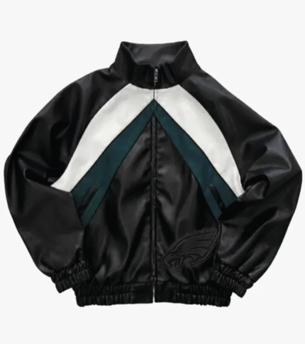 Philadelphia Eagles Black Leather Kru Track Jacket 1