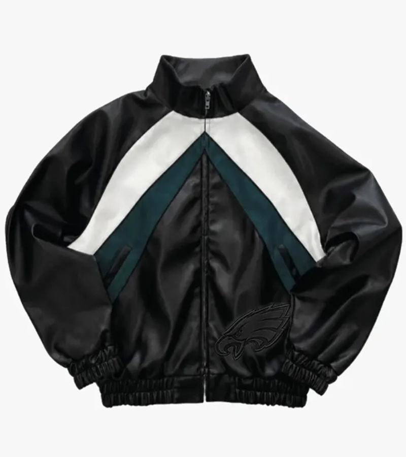 Philadelphia Eagles Black Leather Kru Track Jacket 1 Philadelphia Eagles Black Leather Kru Track Jacket 1
