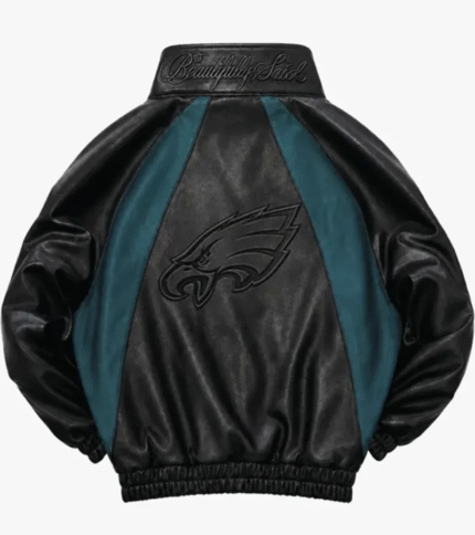 Philadelphia Eagles Black Leather Kru Track Jacket 3