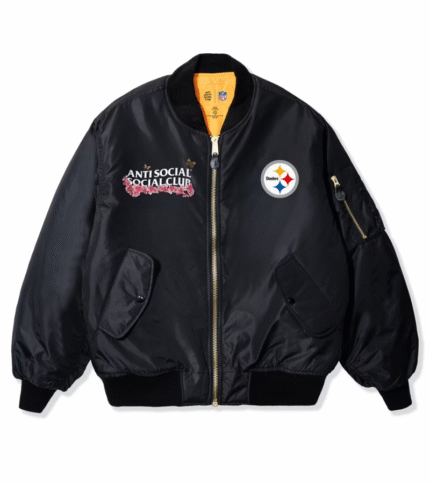 Pittsburgh Steelers ASSC x NFL Black MA-1 Full-Zip Blossom Bomber Jacket 1