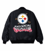 Pittsburgh Steelers ASSC x NFL Black MA-1 Full-Zip Blossom Bomber Jacket 2