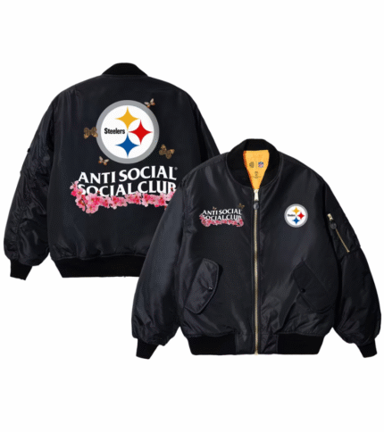 Pittsburgh Steelers ASSC x NFL Black MA-1 Full-Zip Blossom Bomber Jacket 3