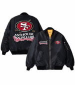 San Francisco 49ers ASSC x NFL Black MA-1 Full-Zip Blossom Bomber Jacket 3